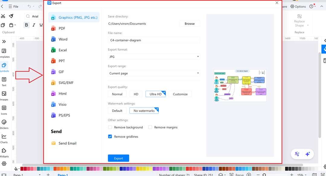 Export Options-Saving a diagram