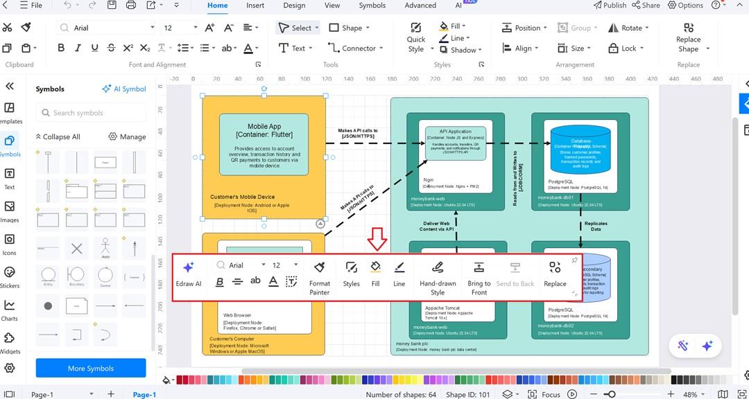 Diagram editor-Editing with floating bar