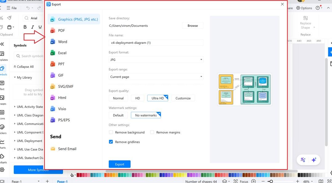 Export menu-Saving diagram