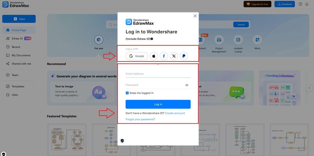 EdrawMax login screen-Logging into EdrawMax