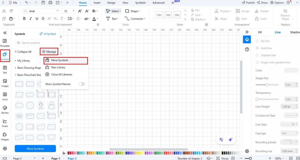 EdrawMax-UI-showing-how-to-enable-shape-libraries
