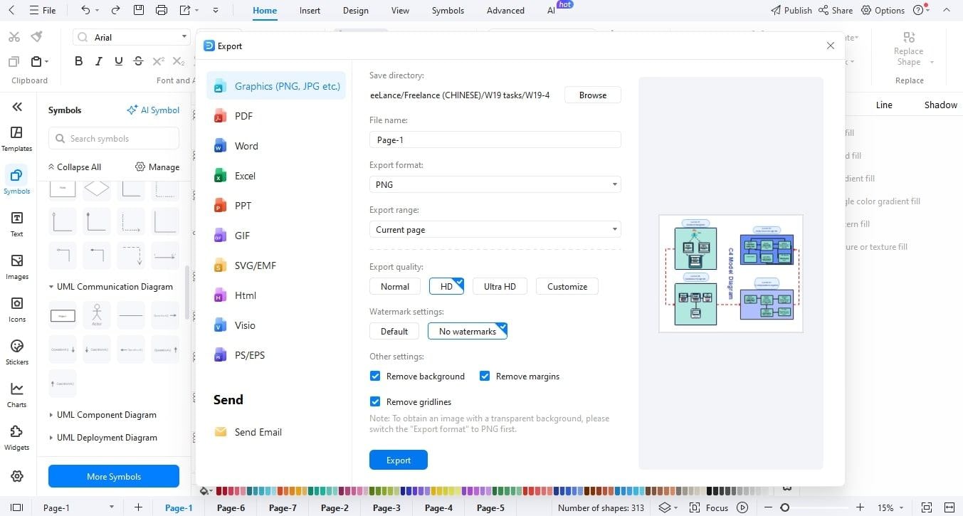 EdrawMax-UI-showing-how-to-export-the-diagram