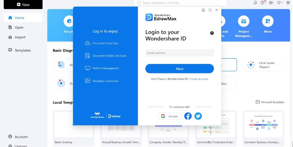 access edrawmax and log in