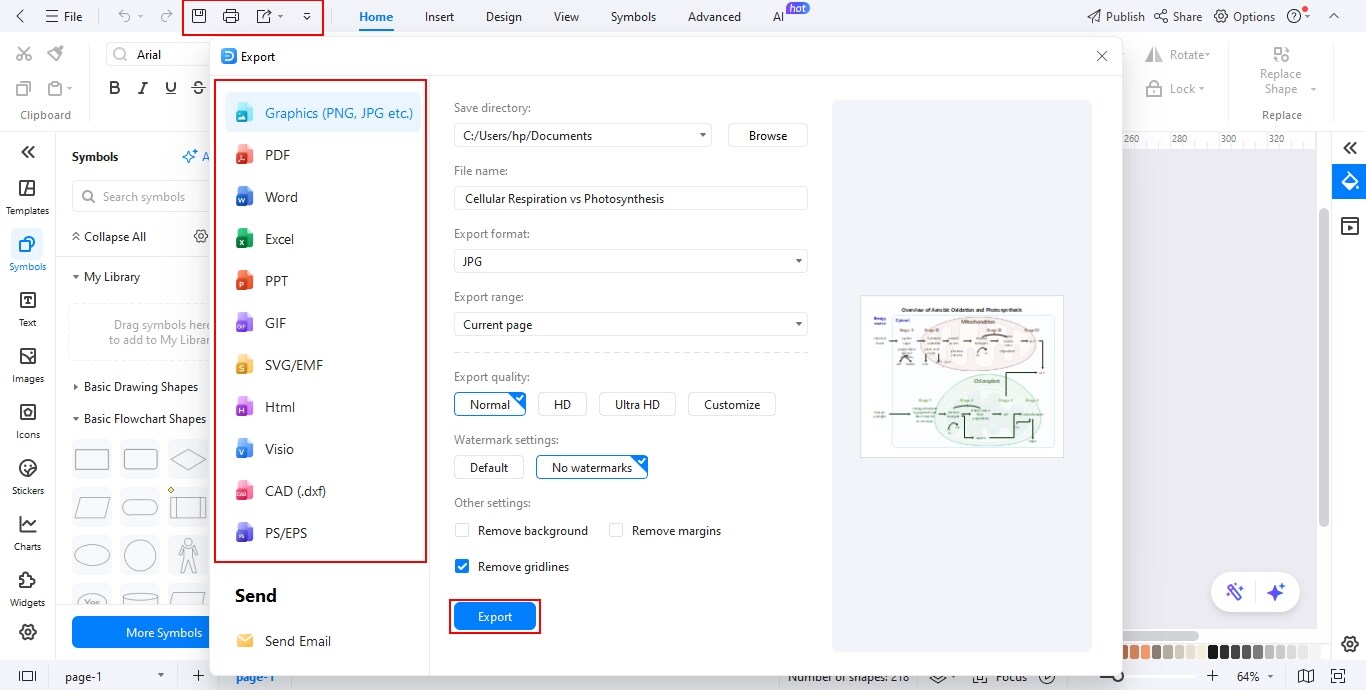 EdrawMax Export Menu-Exporting the file and saving it in your desired format