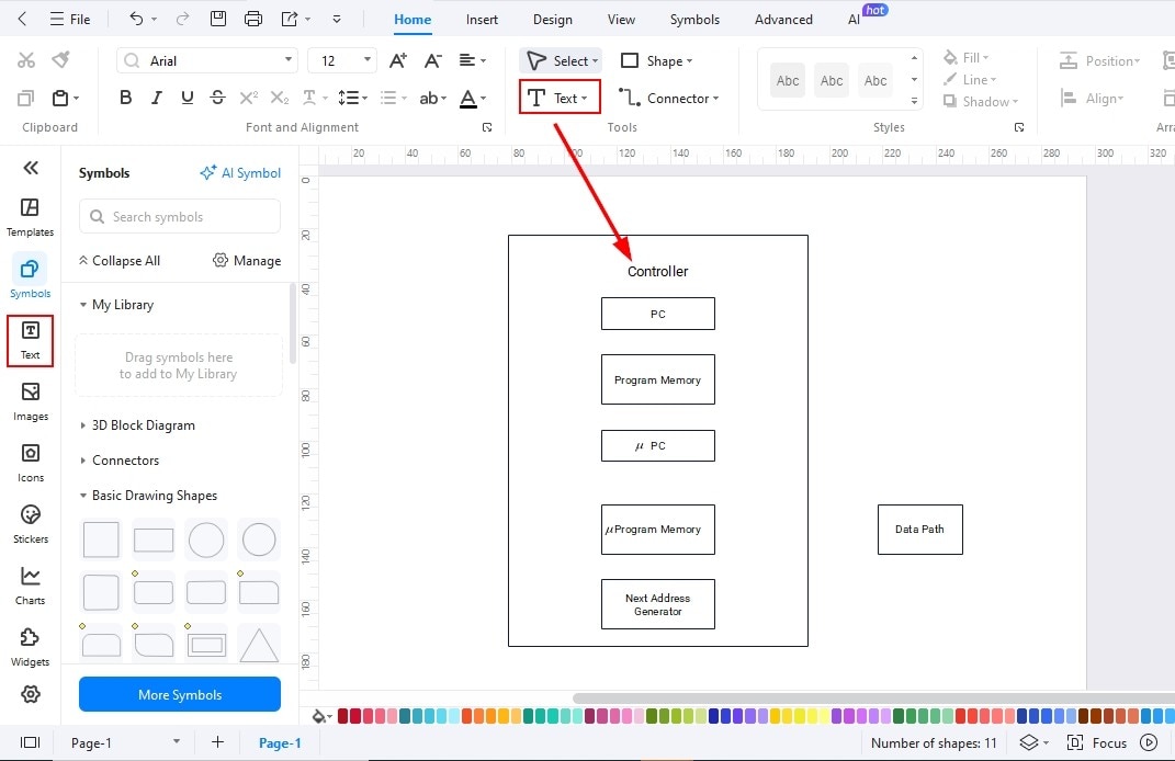 EdrawMax Canvas-Add Text to Blocks