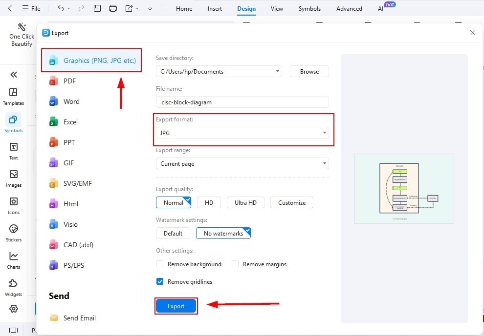 EdrawMax Interface-Export Diagram