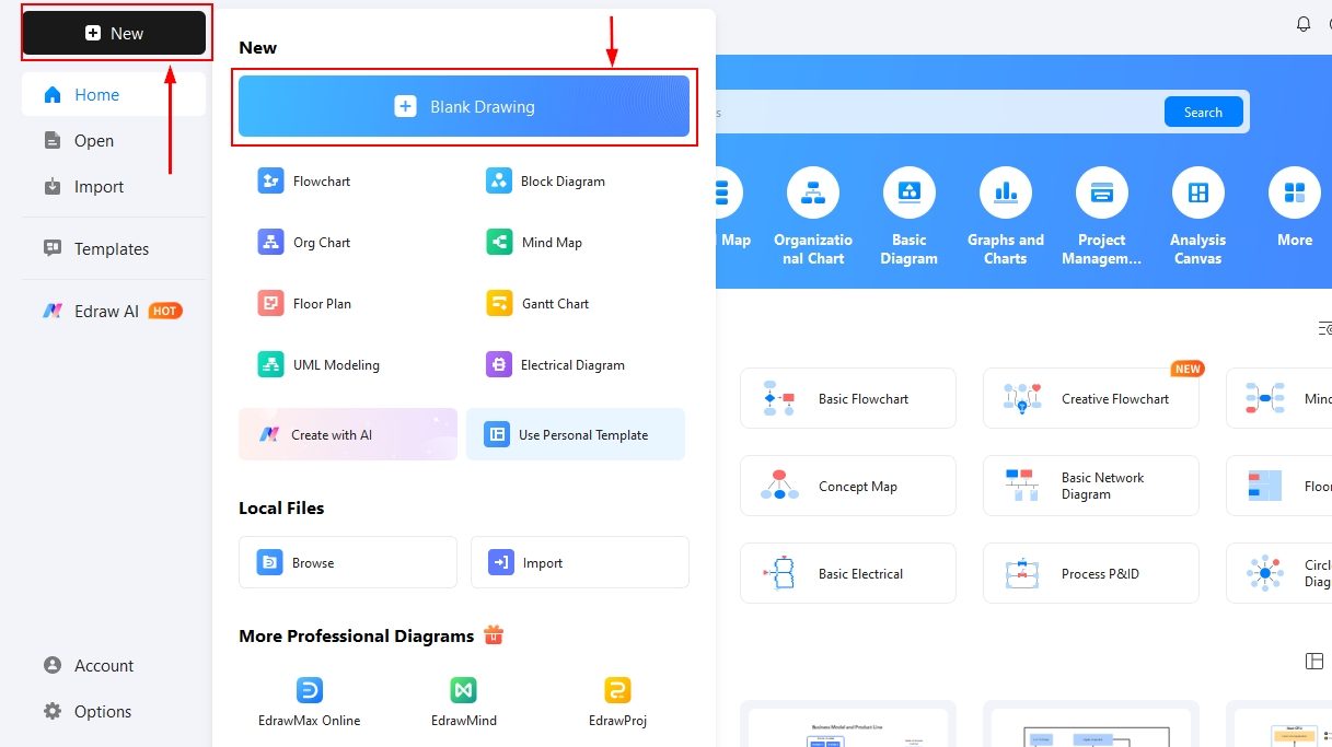 EdrawMax-Opening an empty canvas