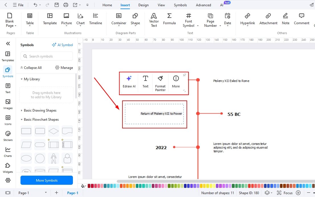 EdrawMax-Adding context to the timeline