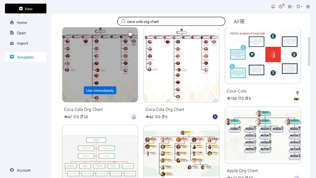 finding coca cola org chart template