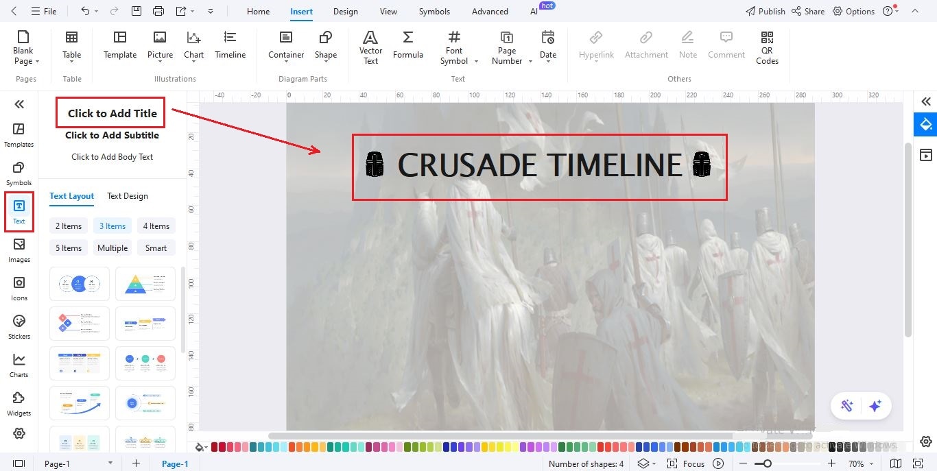 step-03 add a heading to the timeline
