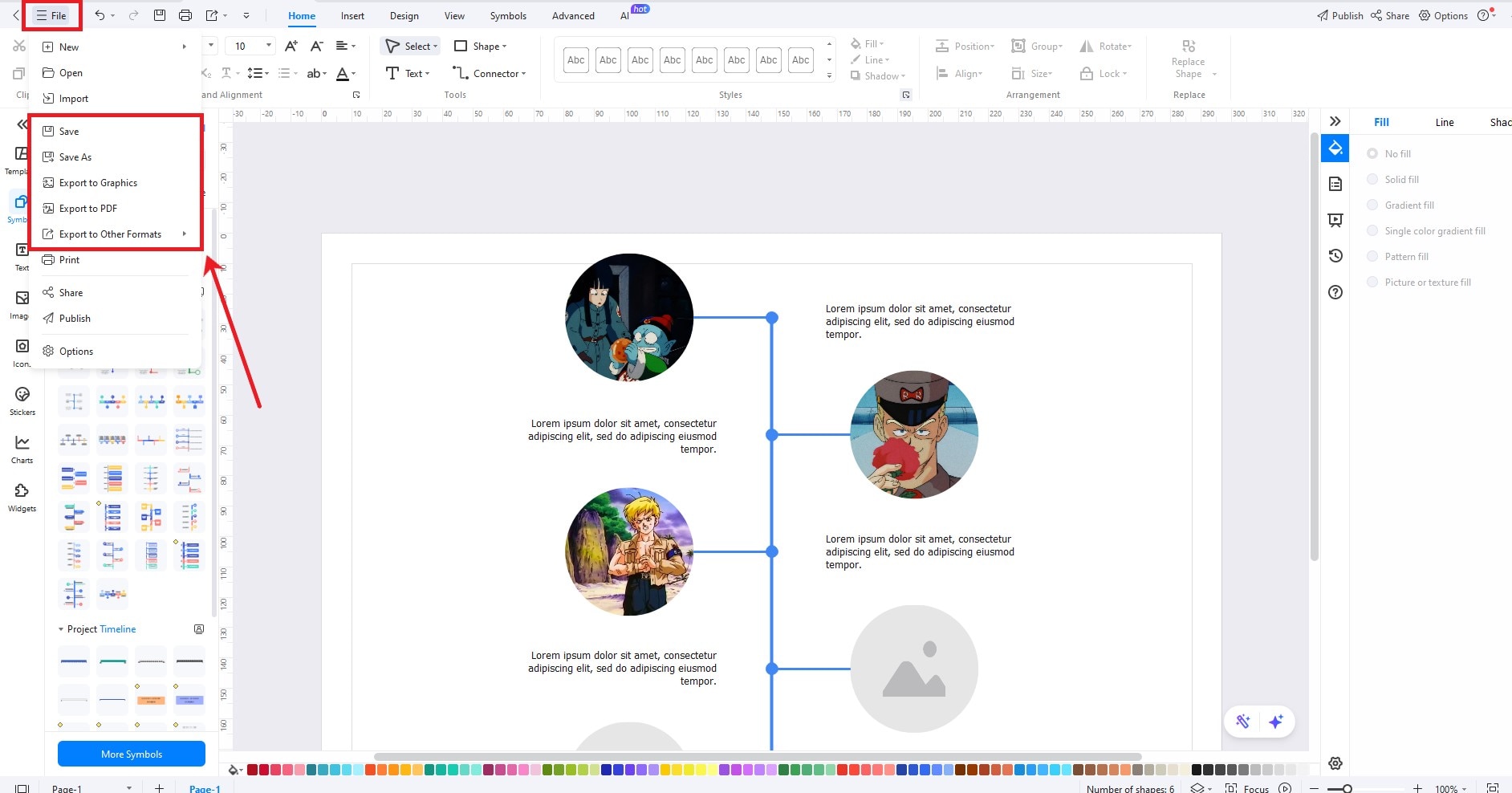den Zeitstrahl speichern oder exportieren