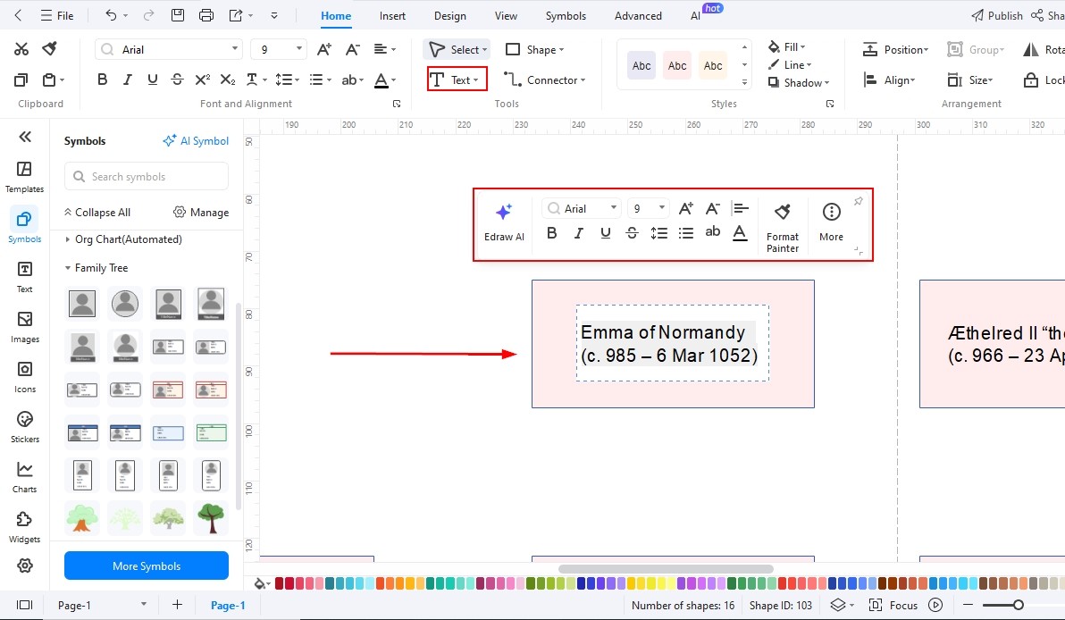 EdrawMax-Adding names for each family member
