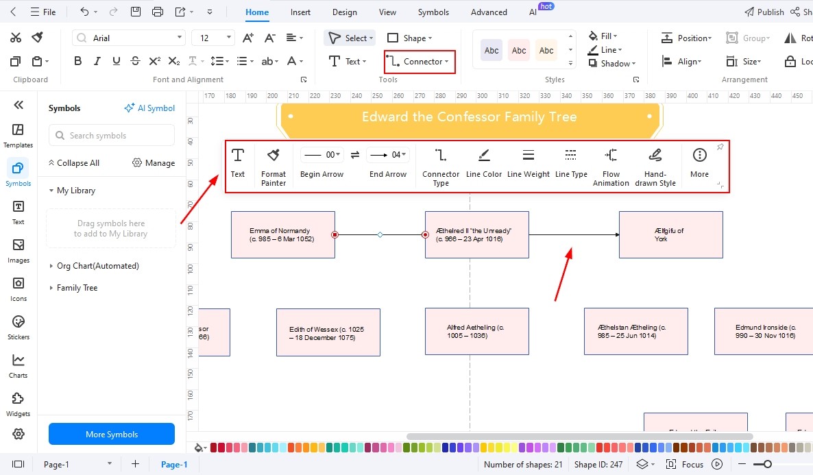 EdrawMax-Adding relationships with connector tool
