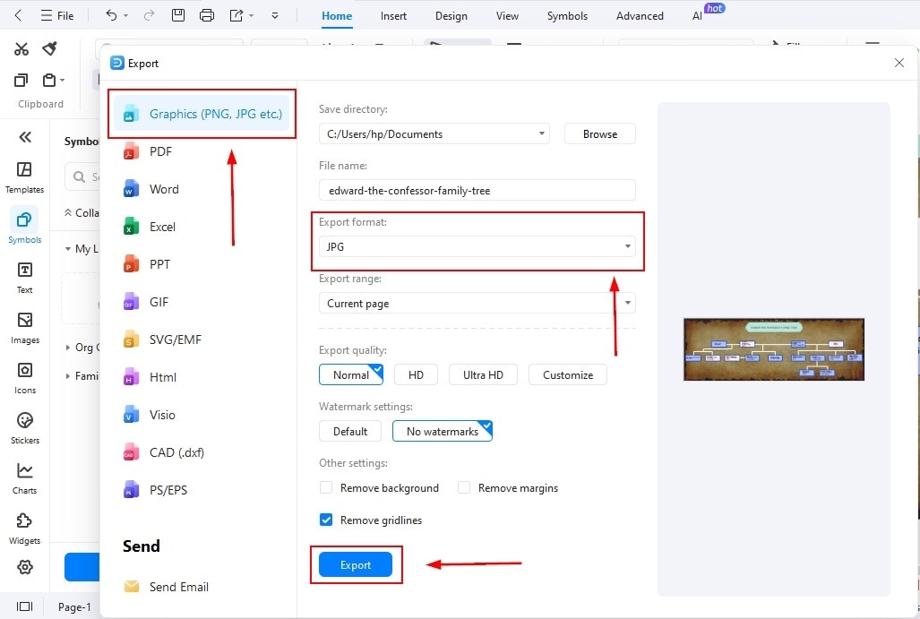 EdrawMax-Exporting family tree