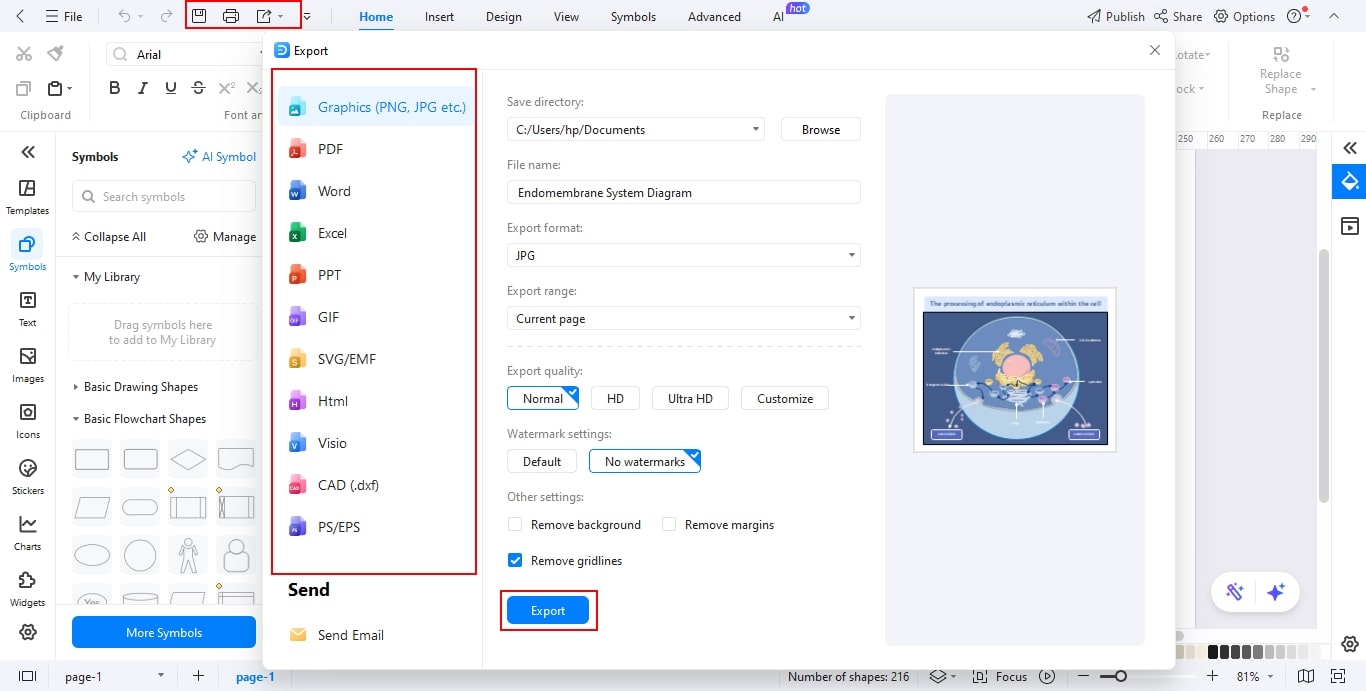 Exportprozess des Diagramms