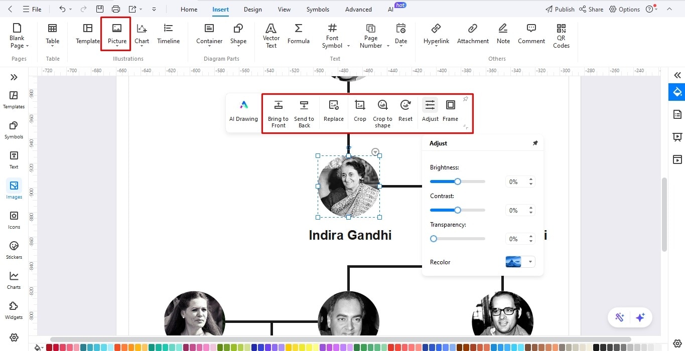 add pictures family tree edrawmax