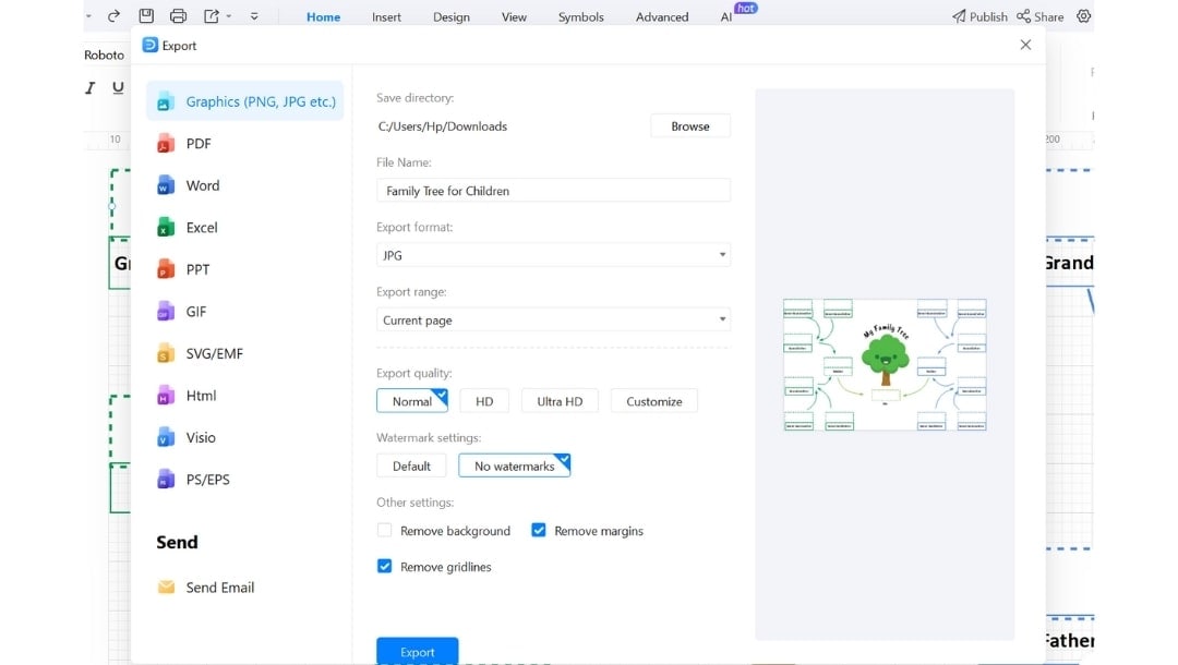 saving and exporting the final kids family tree