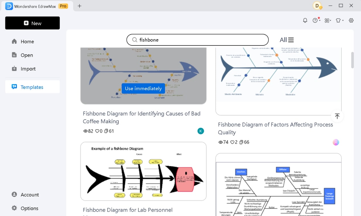 search for fishbone templates in edrawmax