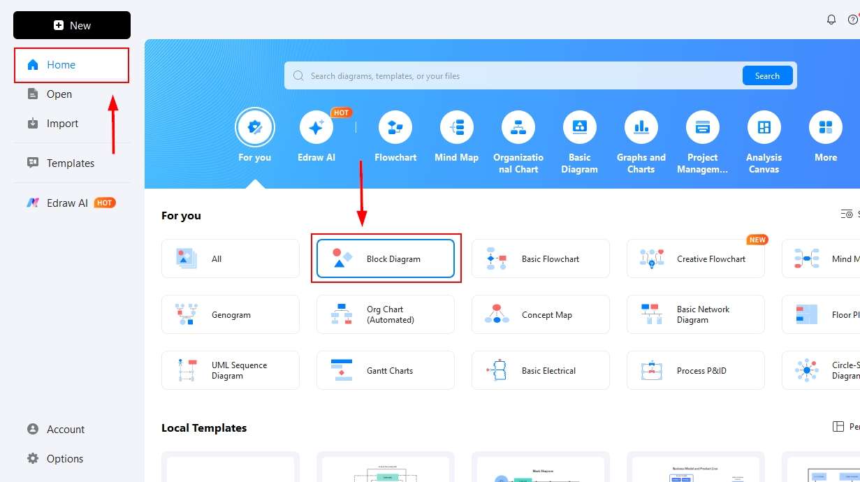 EdrawMax Interface-Open new canvas