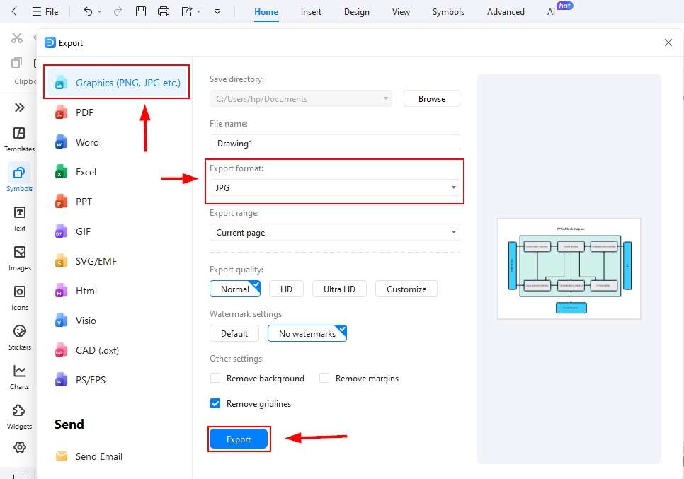 EdrawMax Export Dialog-Exporting the diagram