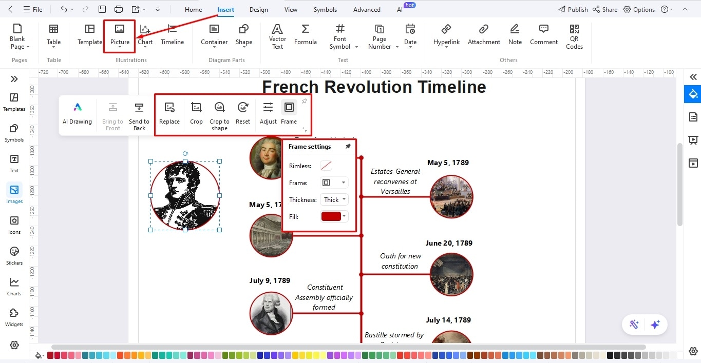insert visual cues timeline edrawmax