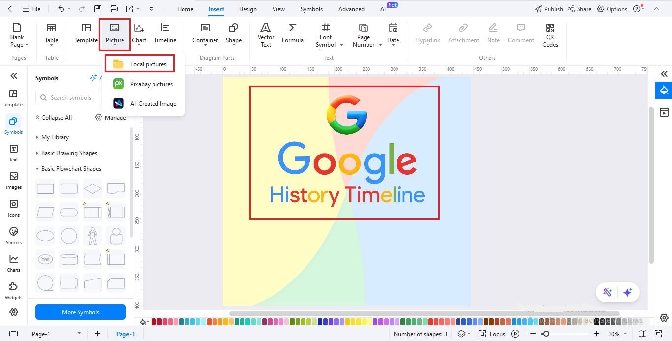 step add a heading to the timeline