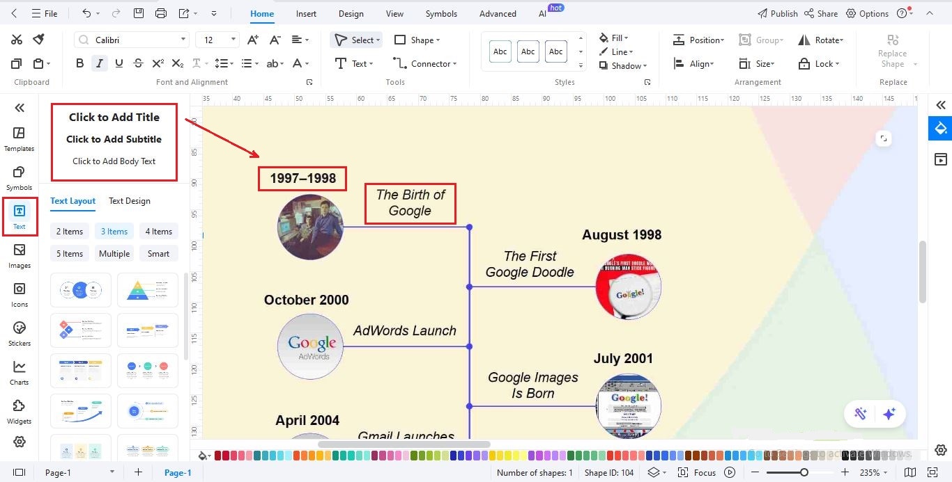 step add text to the timeline