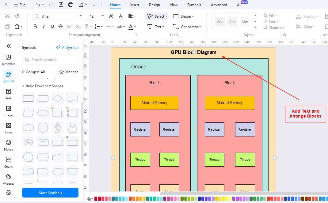 GPU Block Diagram-Arranging shapes and adding text