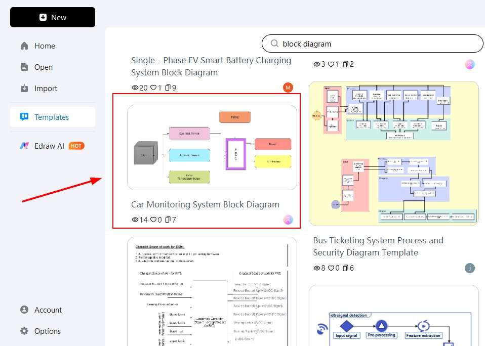 EdrawMax Template-Selecting a block diagram template to use