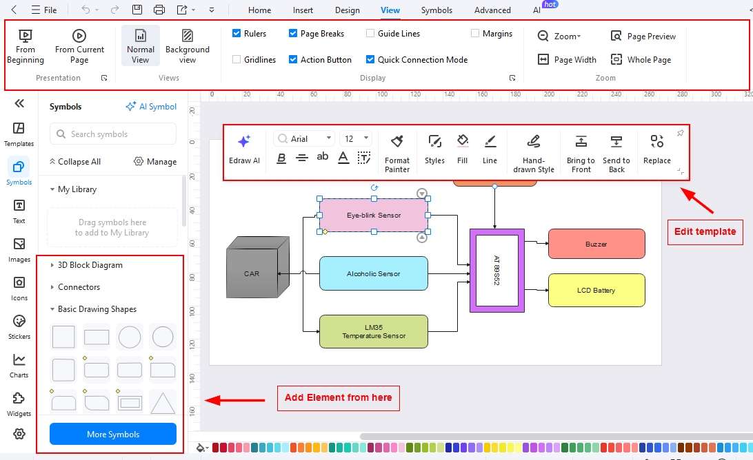 EdrawMax Canvas-Editing a pre-made template