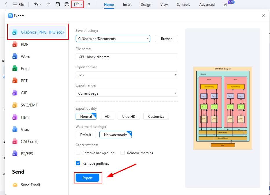 EdrawMax Export Dialog-Saving the finished diagram file
