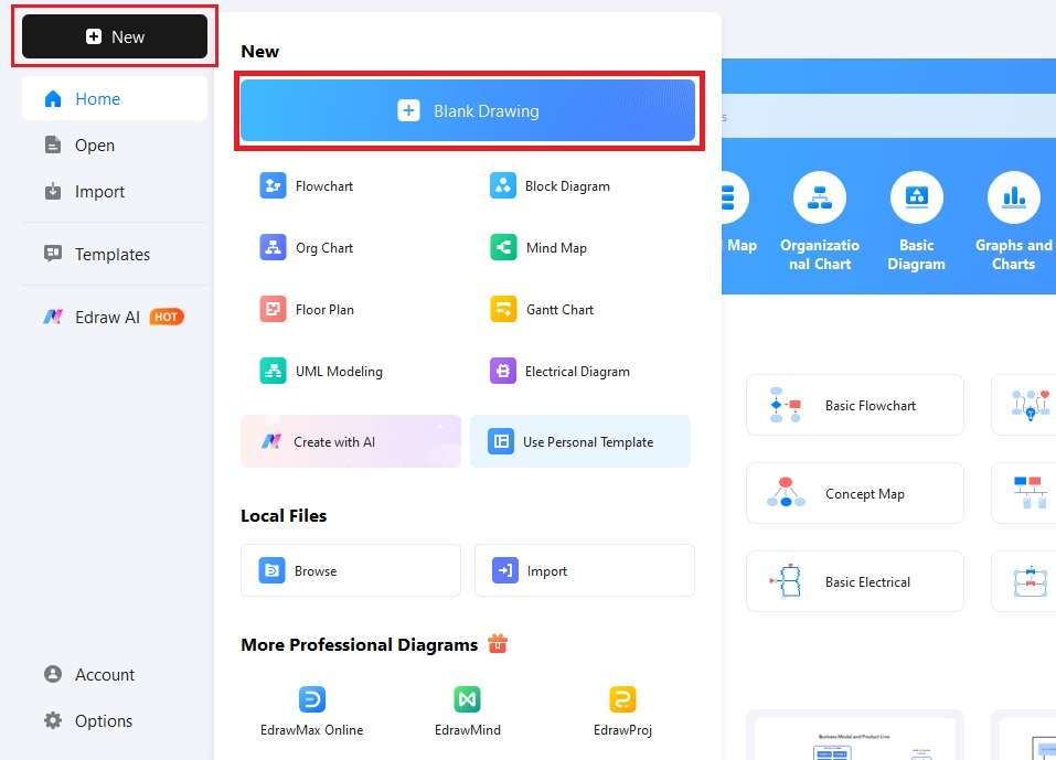 EdrawMax Interface-Opening a blank drawing canvas