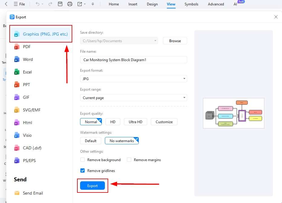 EdrawMax Export Dialog-Saving the customized template