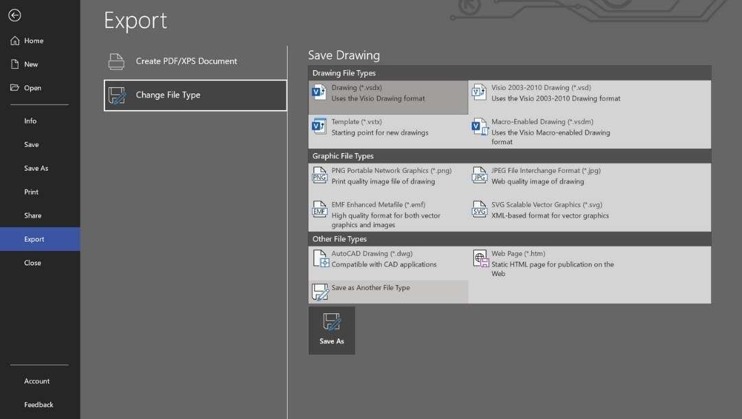 Visio-Save and Export Options