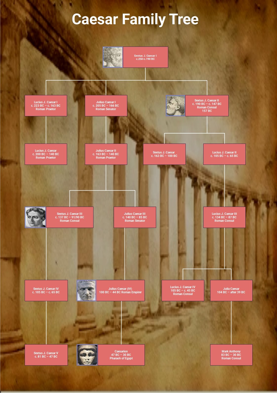 Julius Caesar family tree-Illustrating lineage