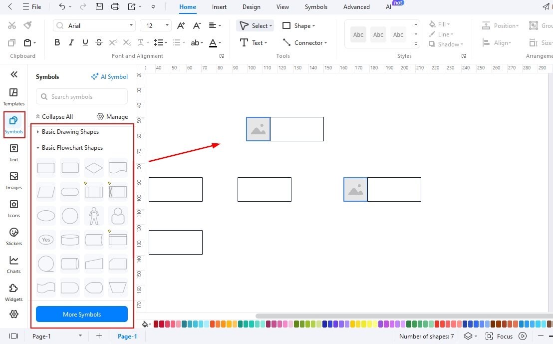EdrawMax canvas-Adding elements for a family tree