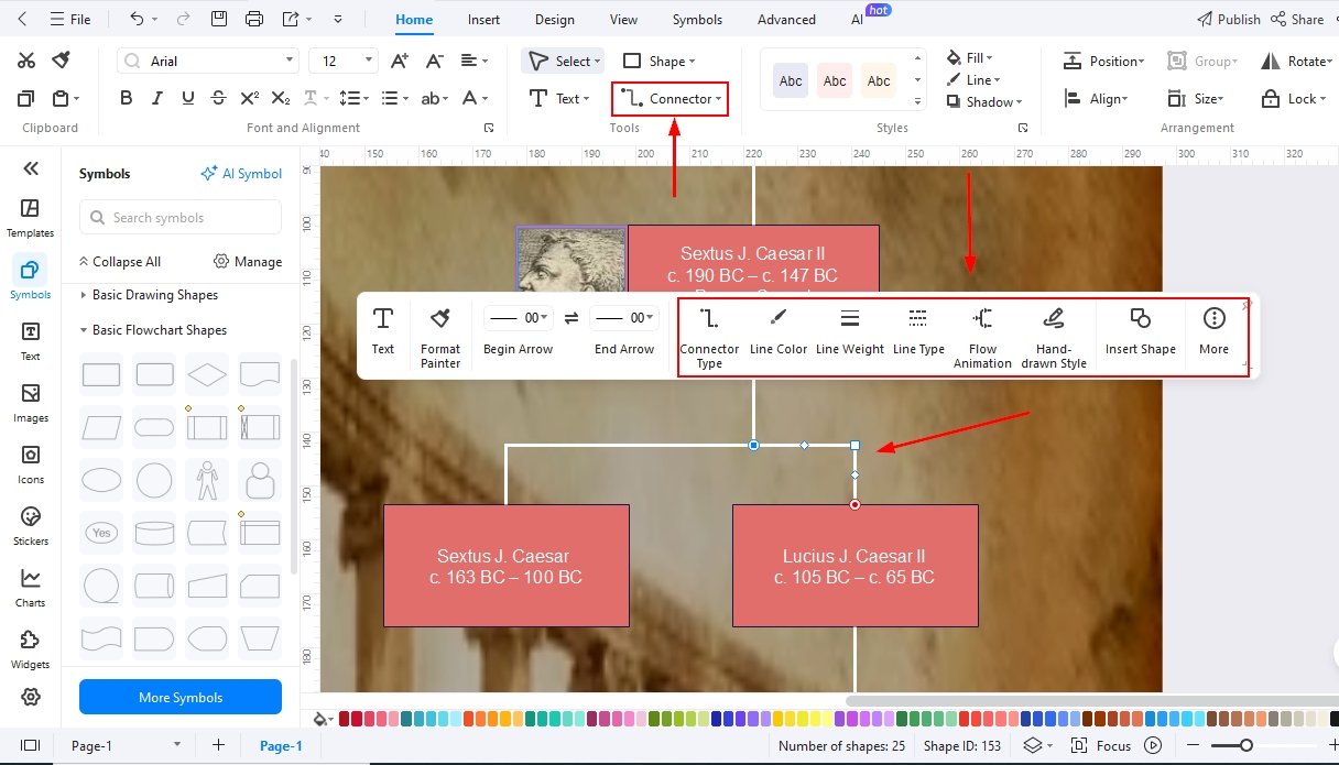 Family tree diagram-Adding connector lines for relationships