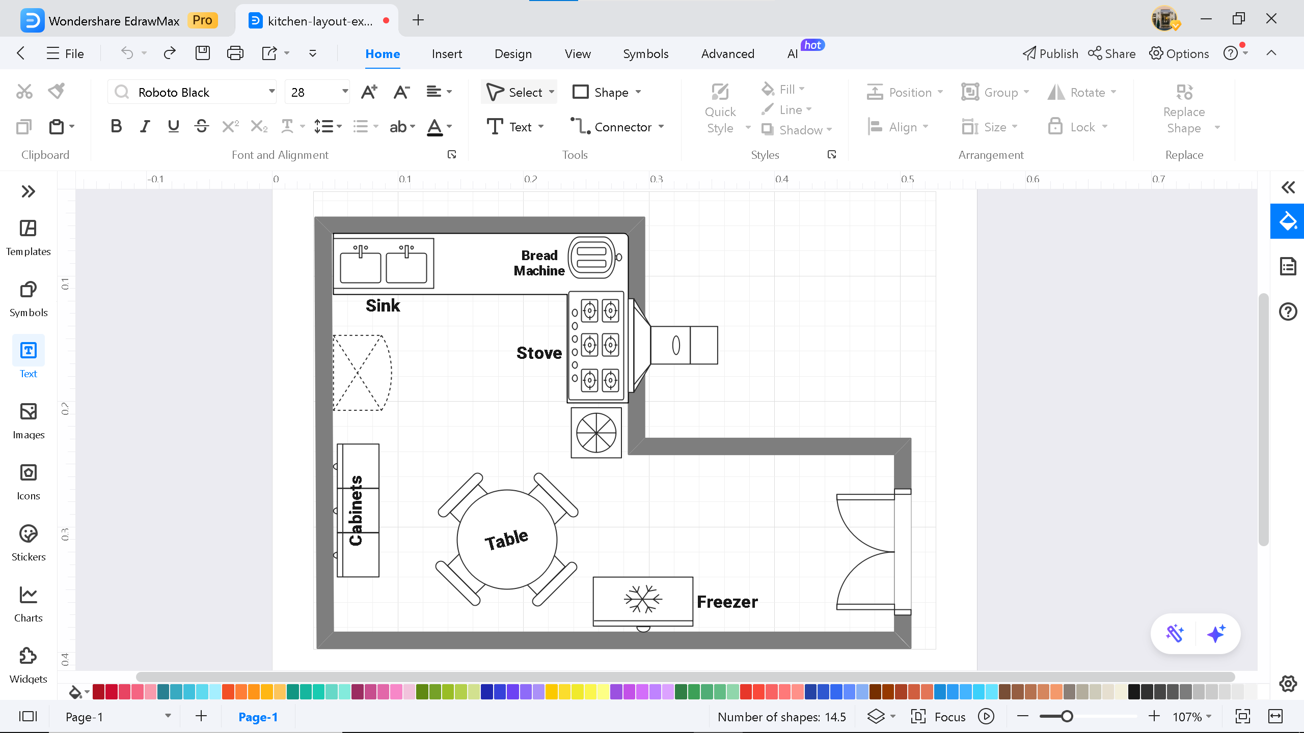 kitchen layout example on EdrawMax