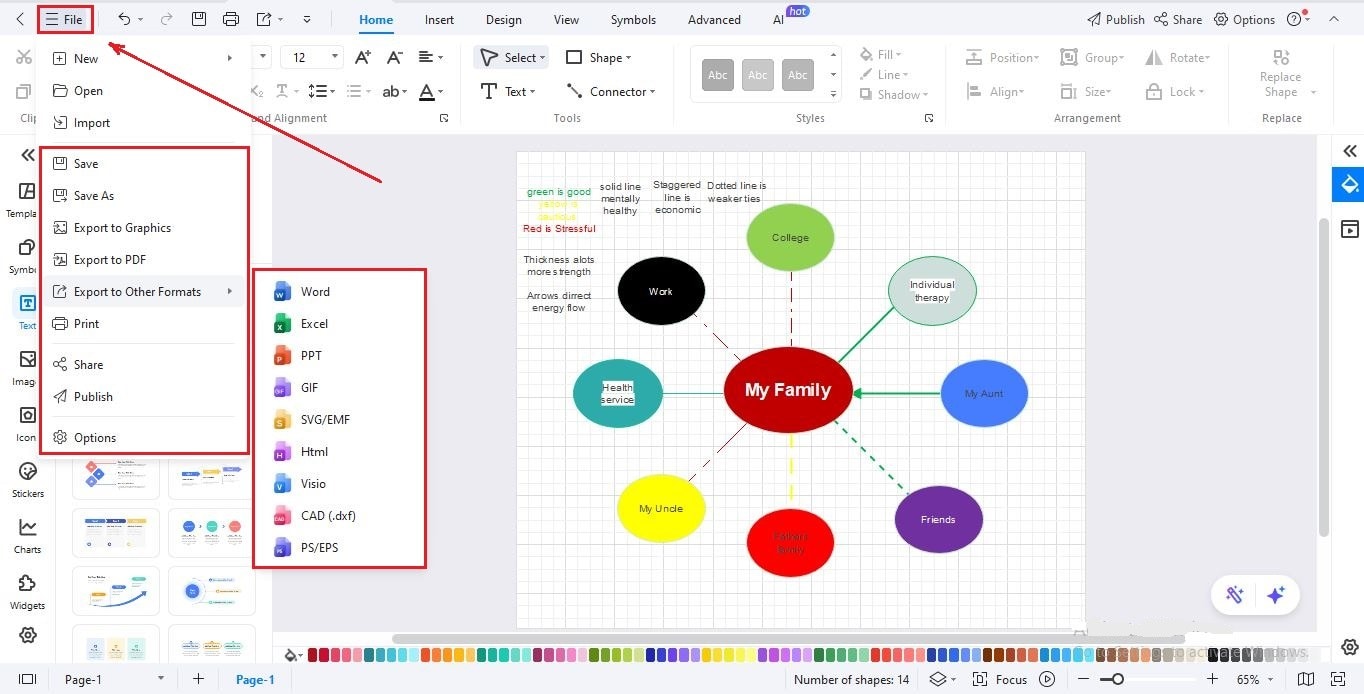 EdrawMax interface-save and export