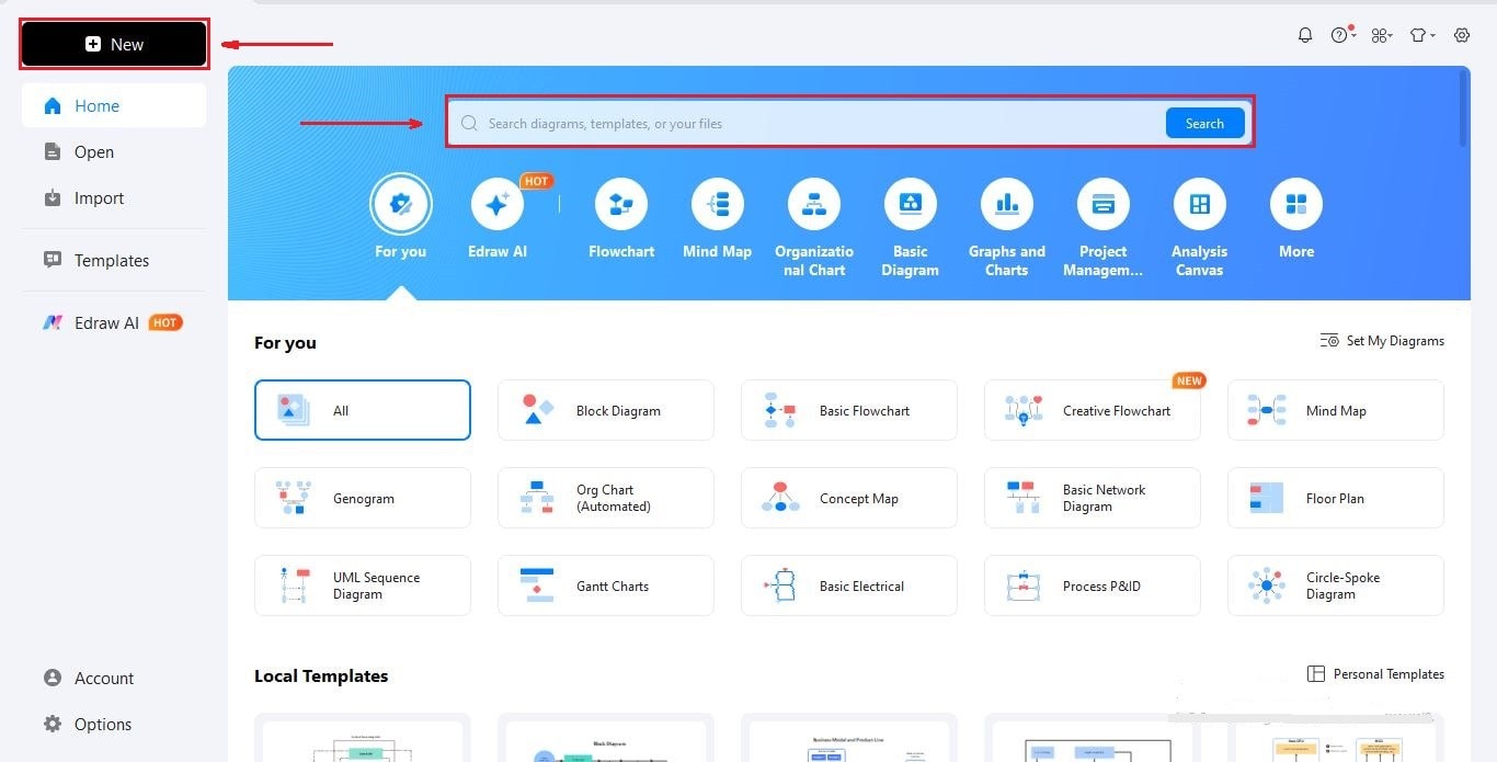 EdrawMax-interface-Creating-new-file
