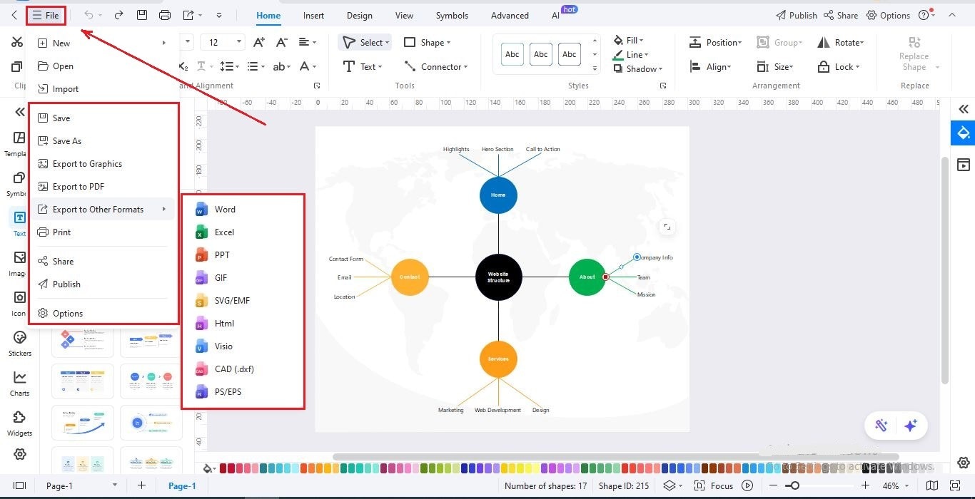 EdrawMax-interface-Save-and-export-options
