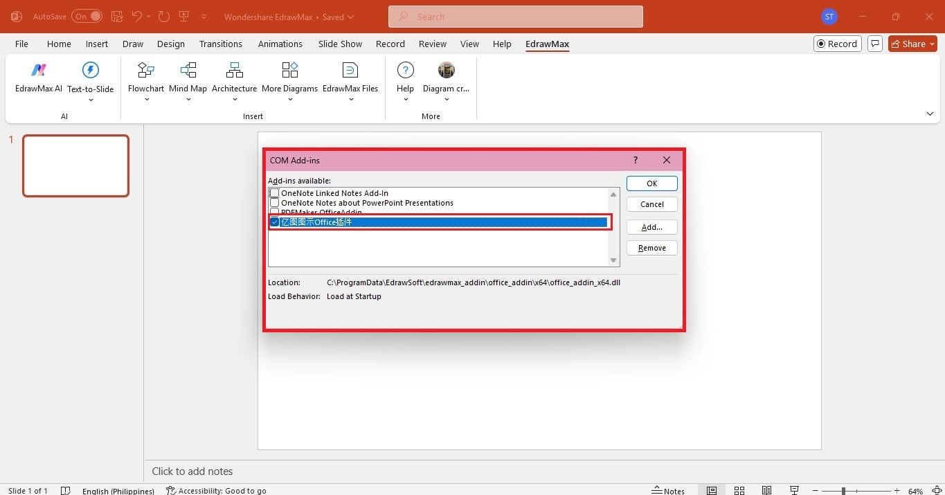 enable edrawmax powerpoint add-in