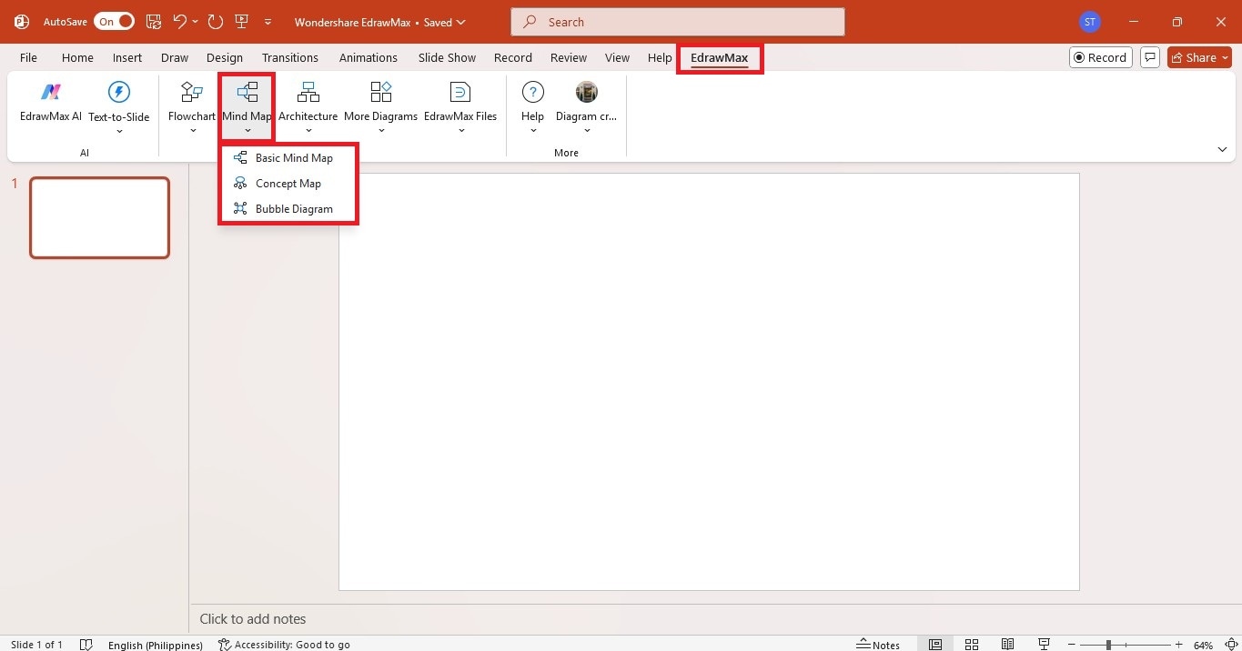 create mindmap with edrawmax powerpoint add-in