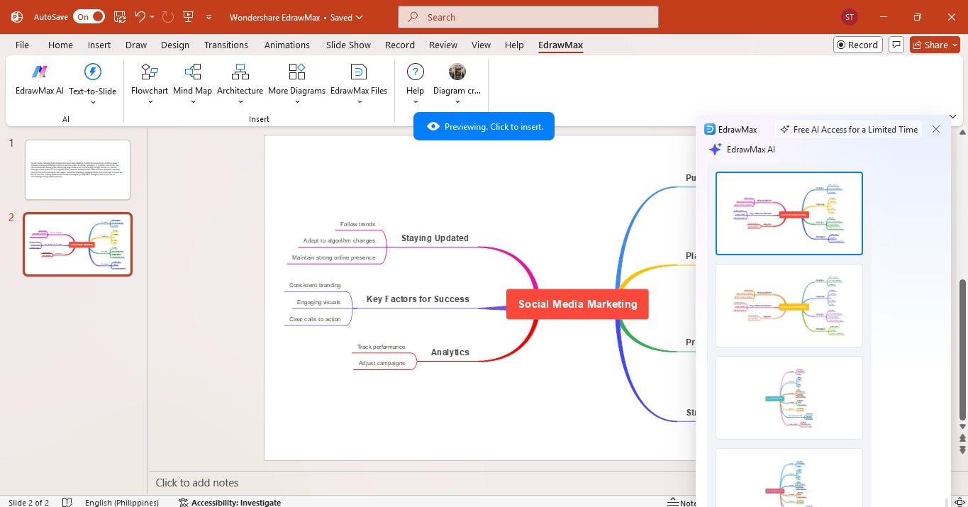 insert ai-generated mindmap to powerpoint slide