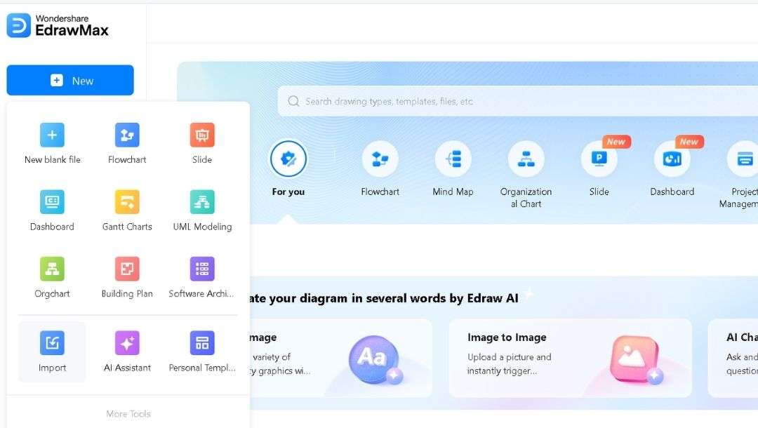 EdrawMax online-Import menu
