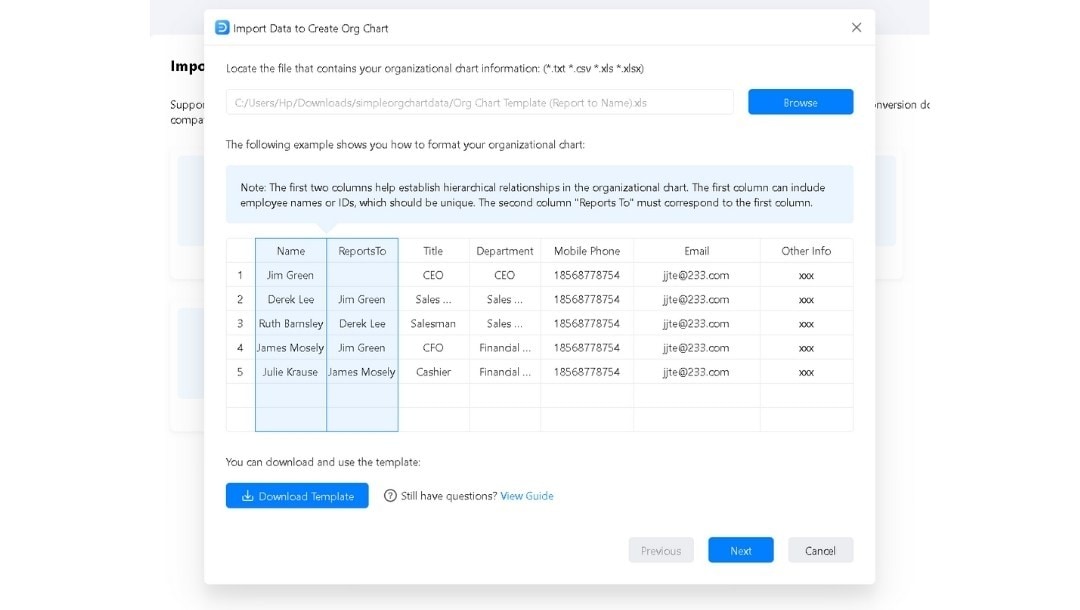 File Explorer-Browse and select Excel file