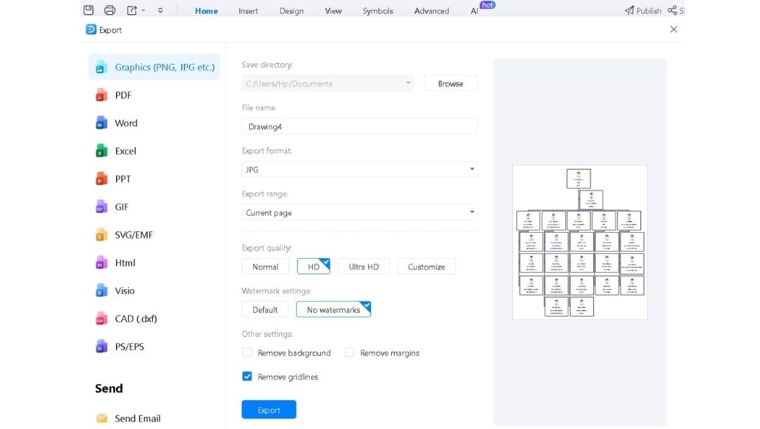 EdrawMax Workspace-Saving exporting and sharing chart