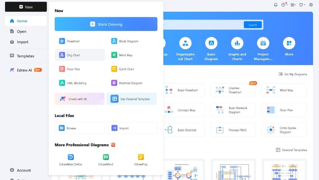 EdrawMax UI-New org chart blank workspace