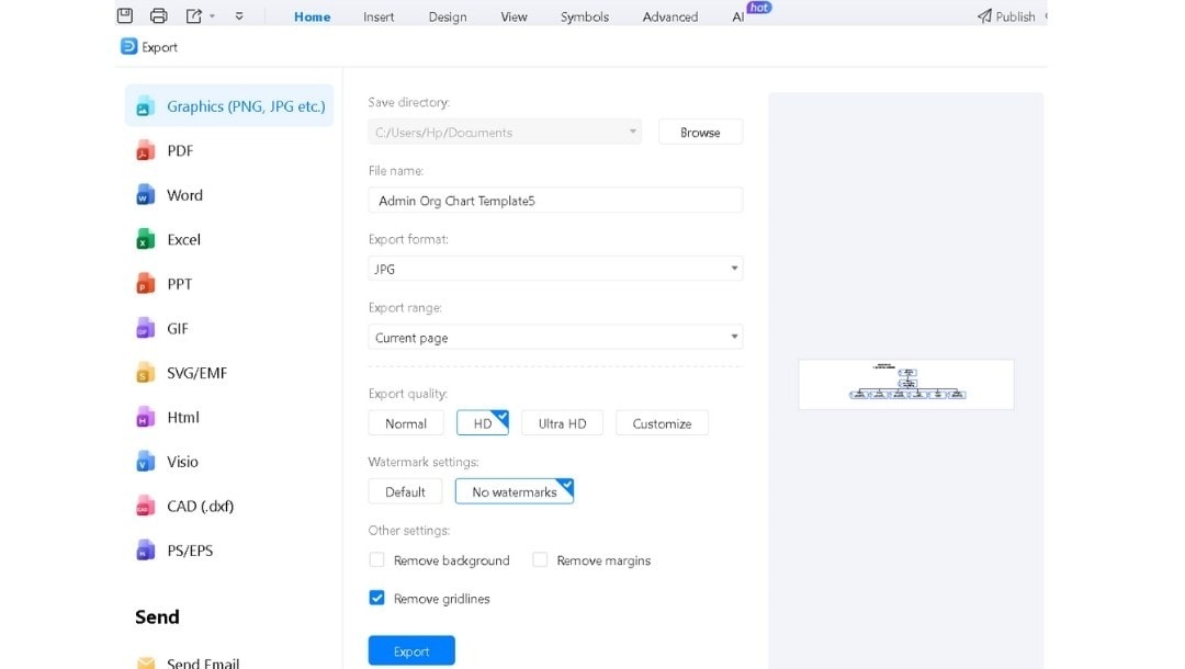 EdrawMax Workspace-Finalizing and exporting template chart