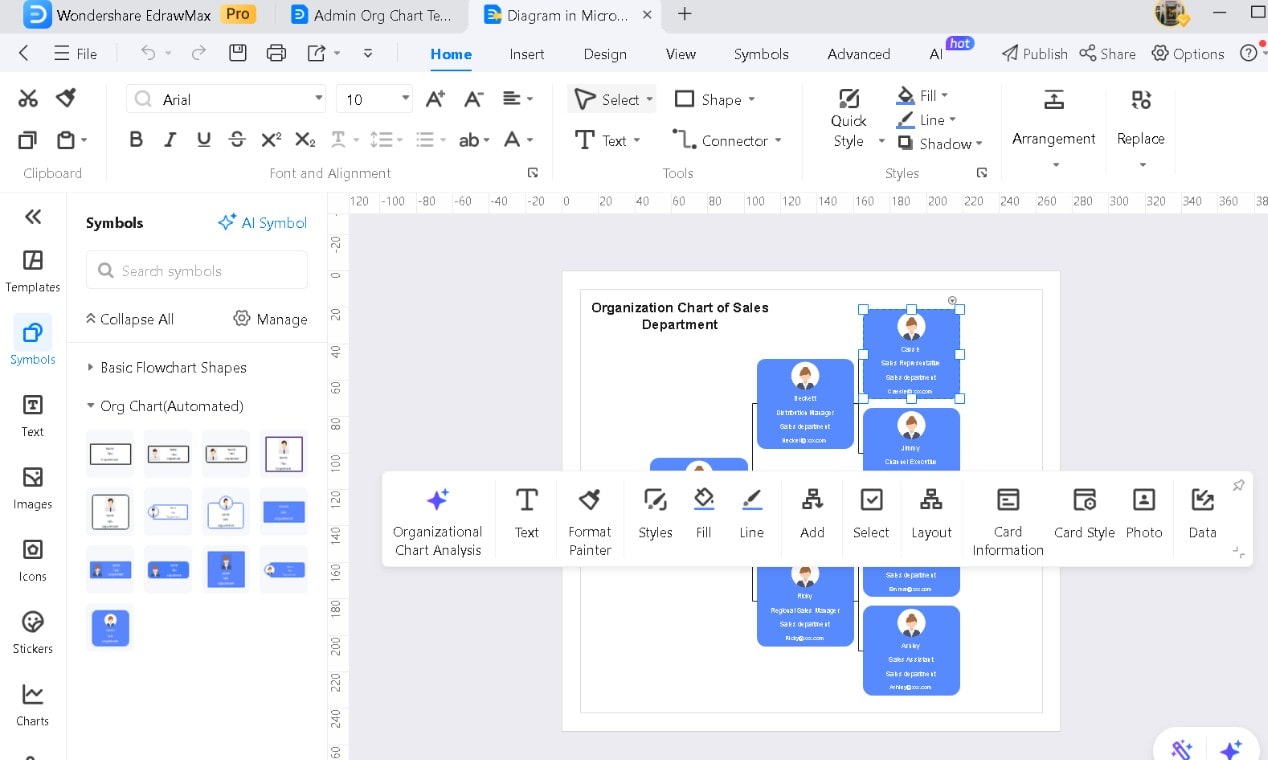 adjusting org charts in edrawmax